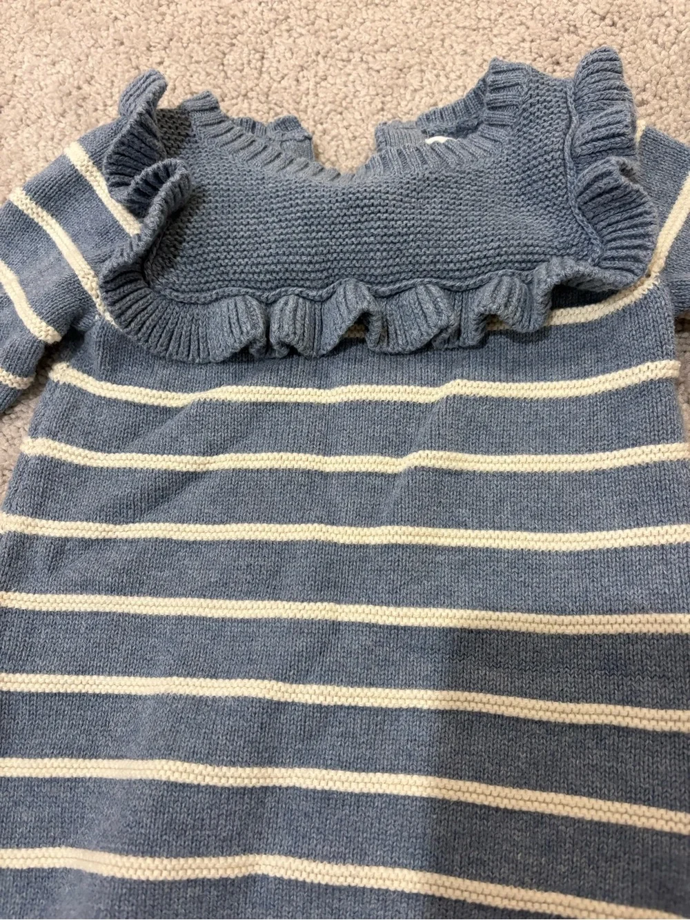 GAP Blue & Cream Striped Ruffle Sweater Dress 6-12 mo